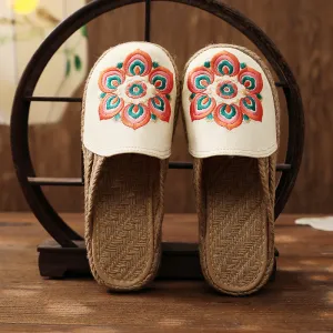 Creative Rural Retro Ethnic Style Embroidered Slippers Women Multicolor Soft and Comfortable Sandals