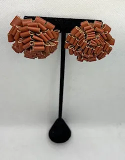 Dahlia Leather Flower Studs - Cognac