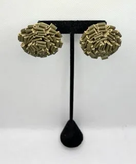 Dahlia Leather Flower Studs - Olive