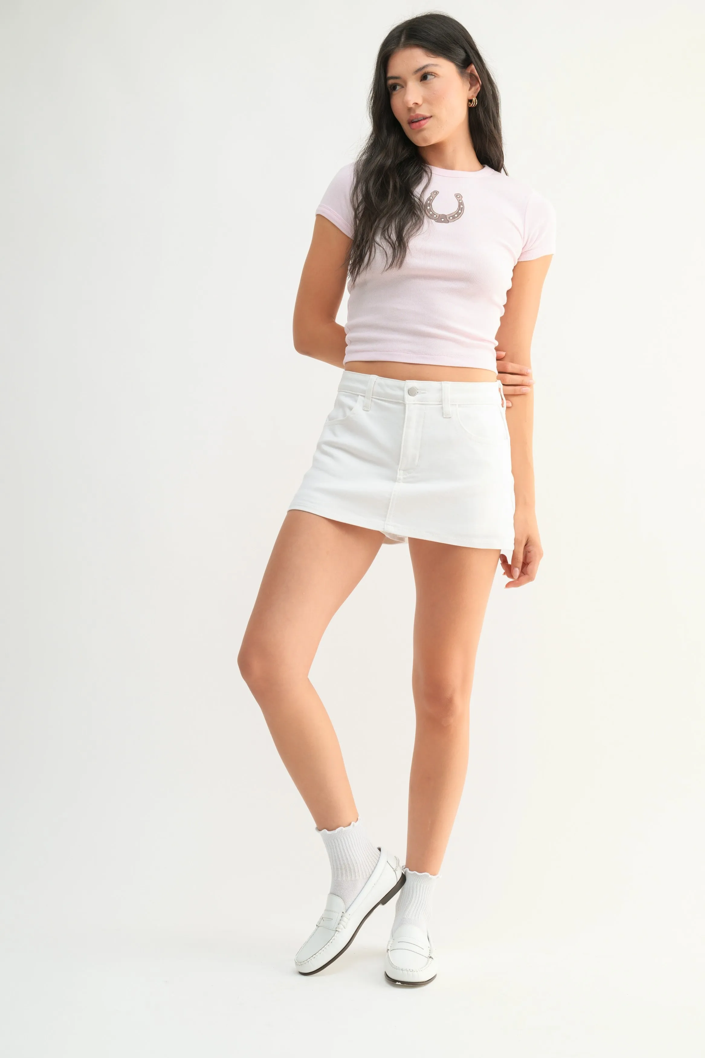 DENIM MINI SKORT - WHITE