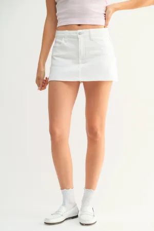 DENIM MINI SKORT - WHITE