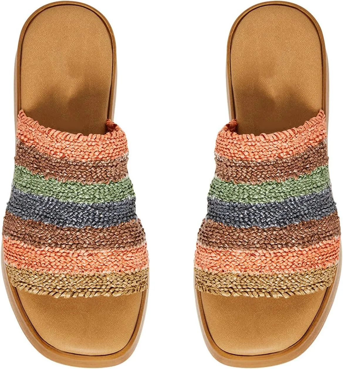 DOEYG Raffia Platform Slide Sandals for Women Comfortable Espadrille Wedge Sandals Cute Beach Summer Straw Sandals