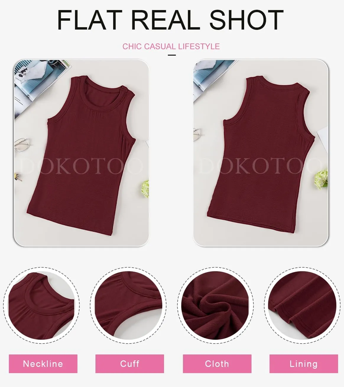Dokotoo Womens Ladies Ribbed Thick Strap Racerback Tight Slim Fitted Sporty Workout Tank Tops