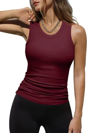 Dokotoo Womens Ladies Ribbed Thick Strap Racerback Tight Slim Fitted Sporty Workout Tank Tops