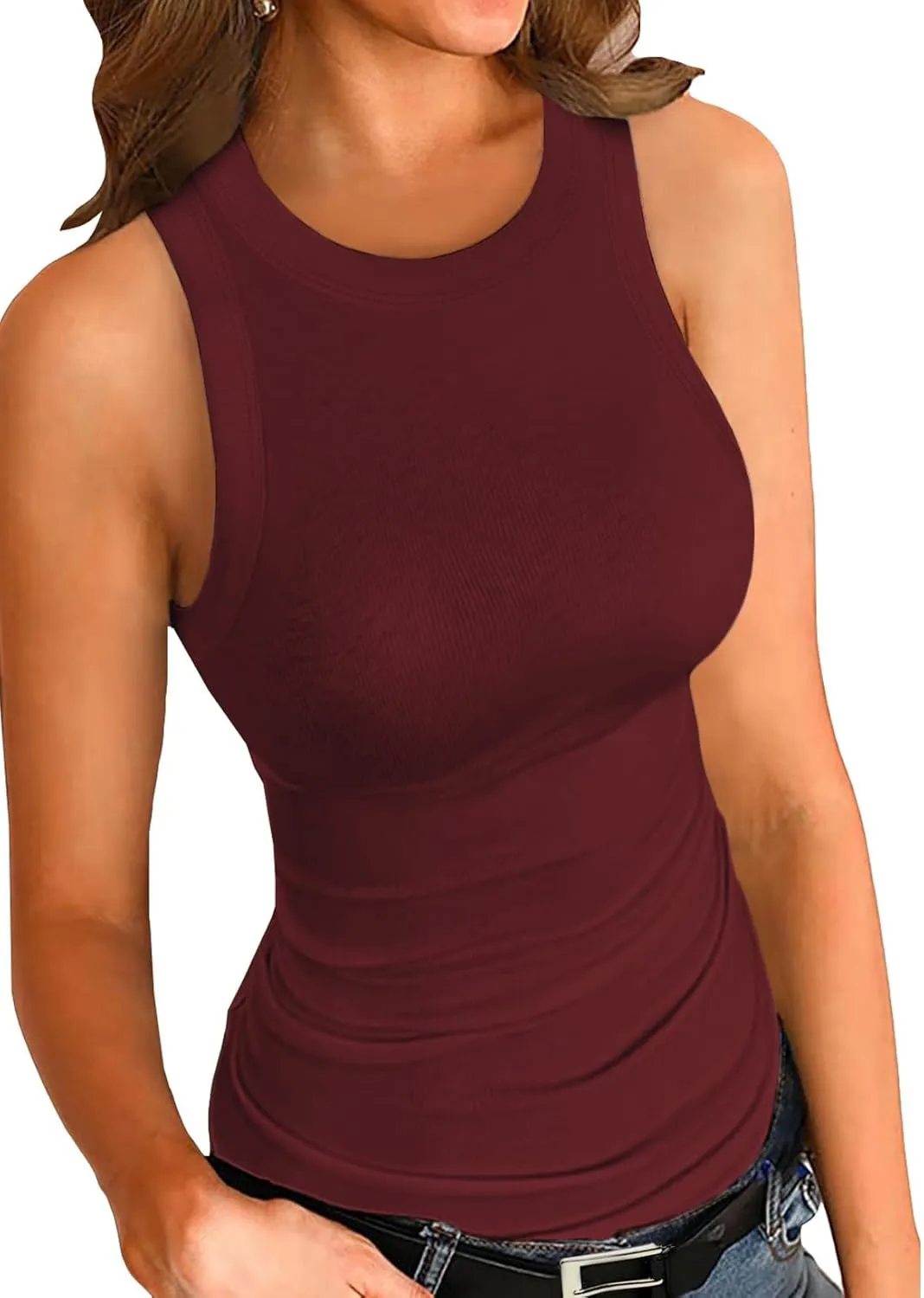 Dokotoo Womens Ladies Ribbed Thick Strap Racerback Tight Slim Fitted Sporty Workout Tank Tops
