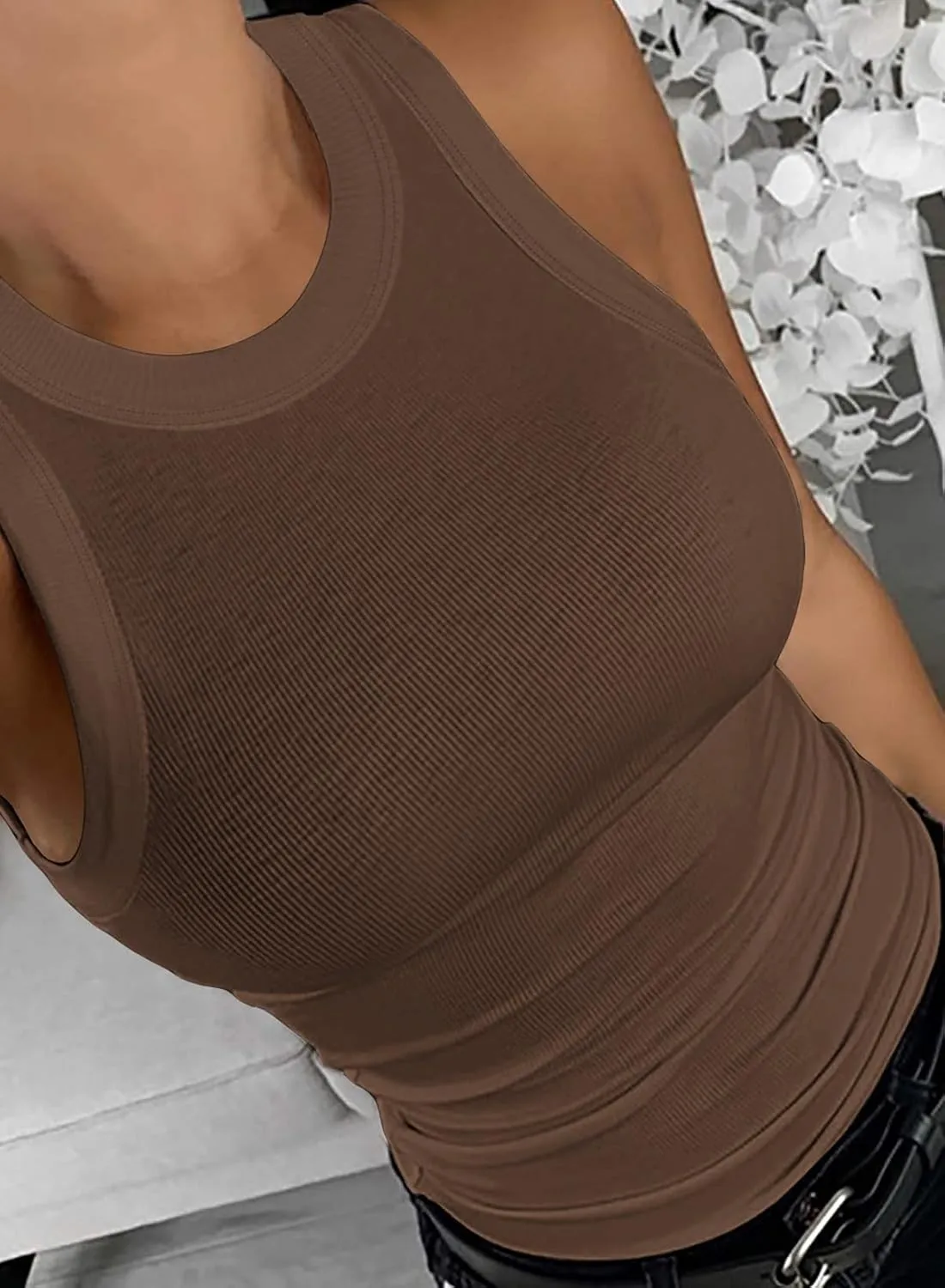 Dokotoo Womens Ladies Ribbed Thick Strap Racerback Tight Slim Fitted Sporty Workout Tank Tops