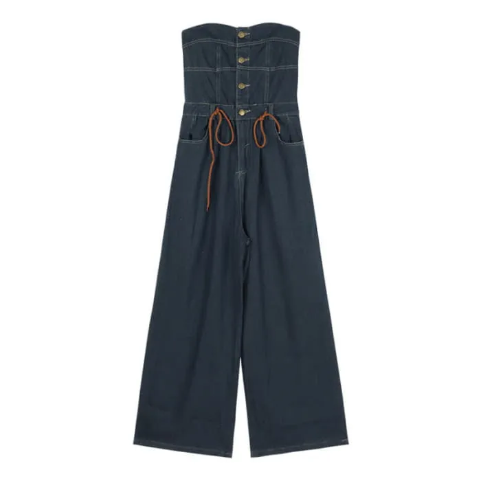 Elegant Knit Cardigan Off The Shoulder Denim Overalls