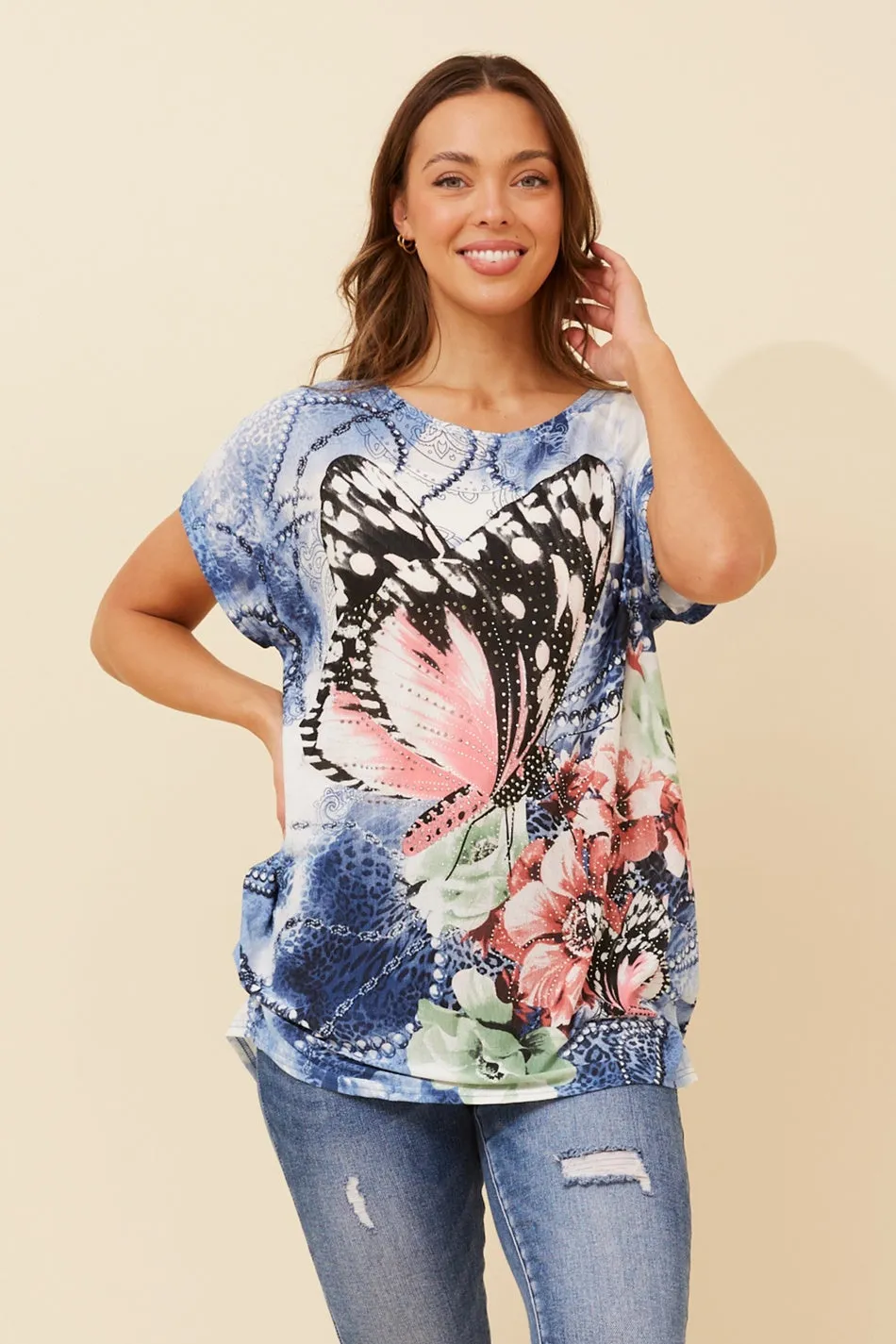 EXCELINA BUTTERFLY PRINT TOP