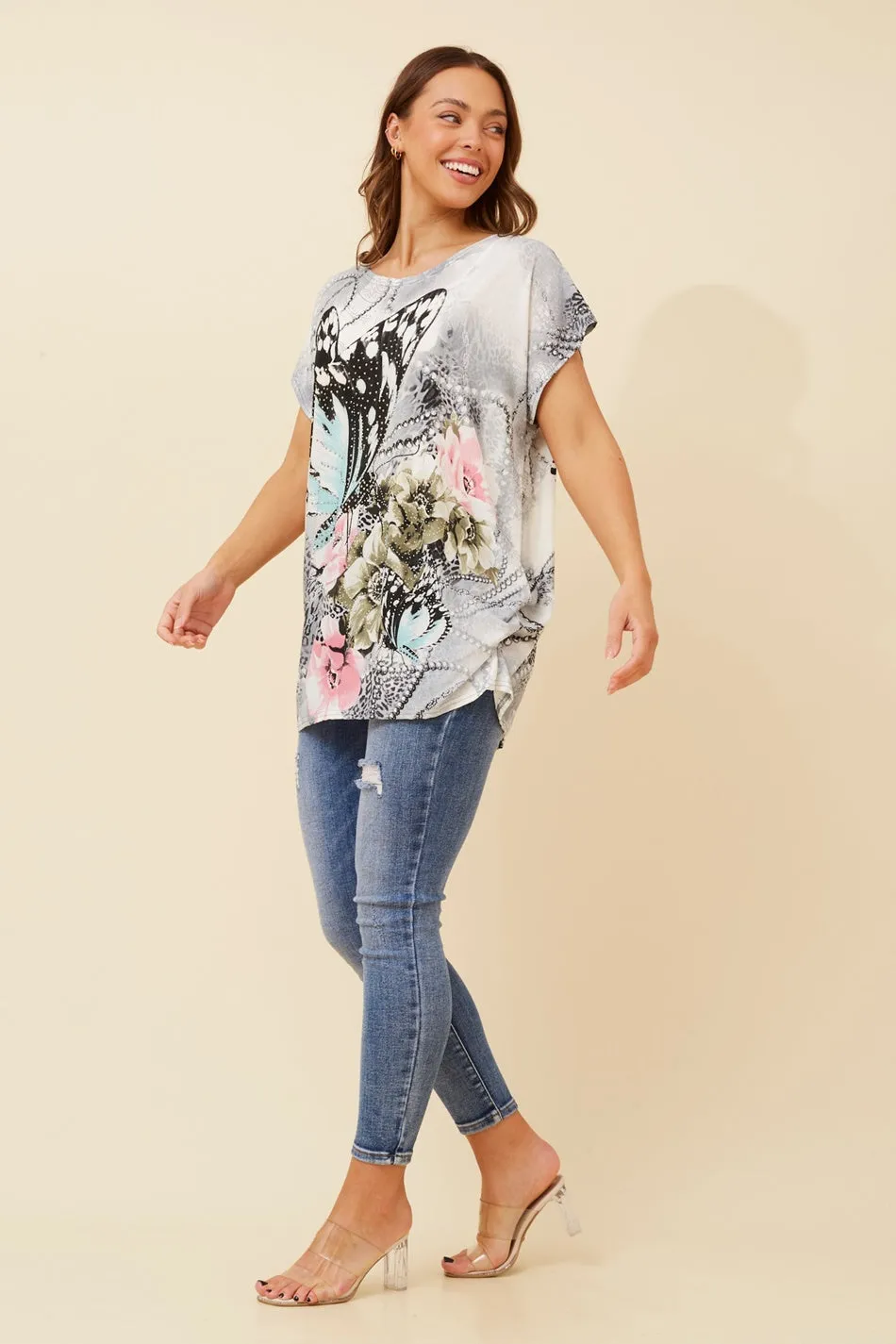EXCELINA BUTTERFLY PRINT TOP