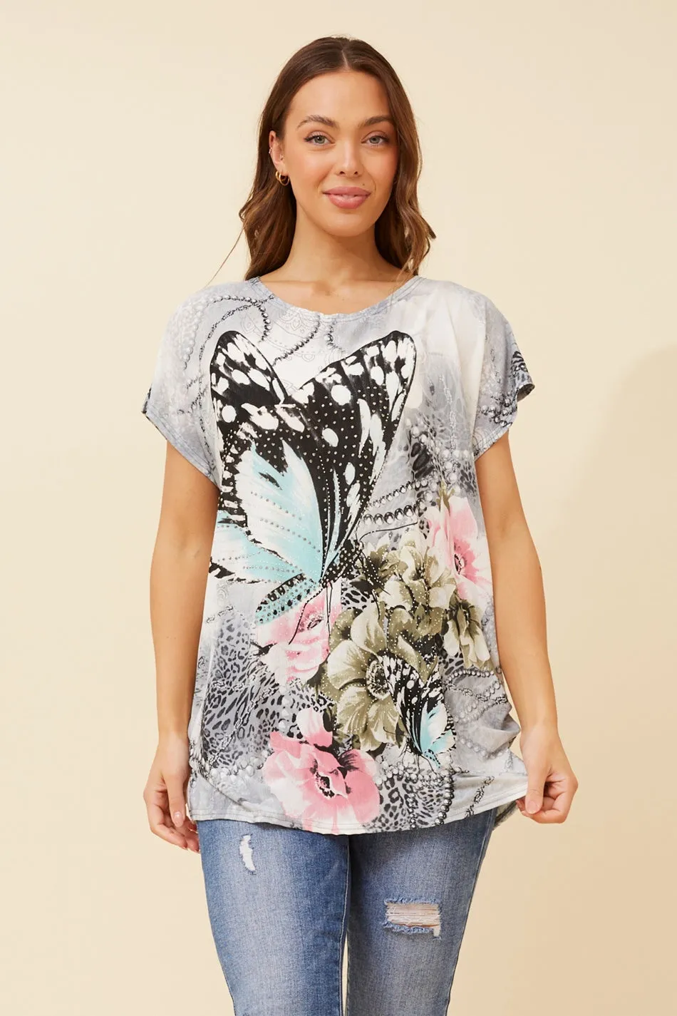 EXCELINA BUTTERFLY PRINT TOP