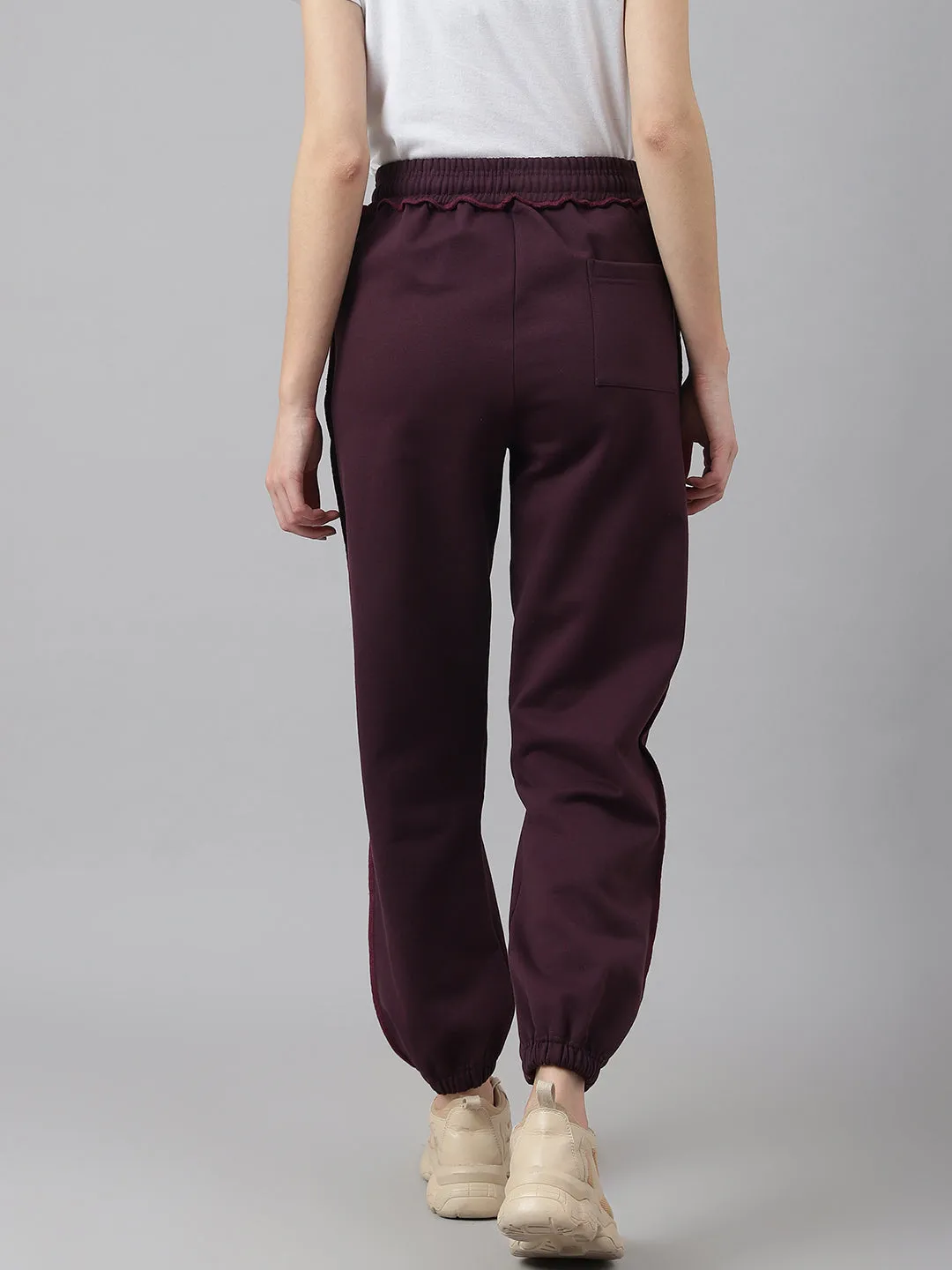Fitkin Women Purple Solid Oversized Designer Fleece Jogger Pants
