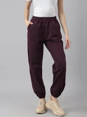 Fitkin Women Purple Solid Oversized Designer Fleece Jogger Pants