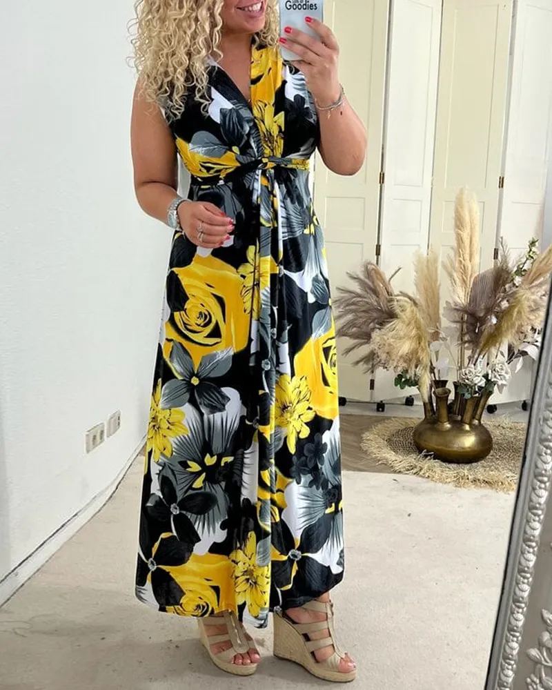 Floral Print Sleeveless Maxi Dress | Elegant & Comfortable