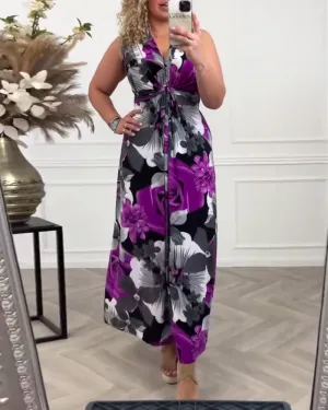 Floral Print Sleeveless Maxi Dress | Elegant & Comfortable