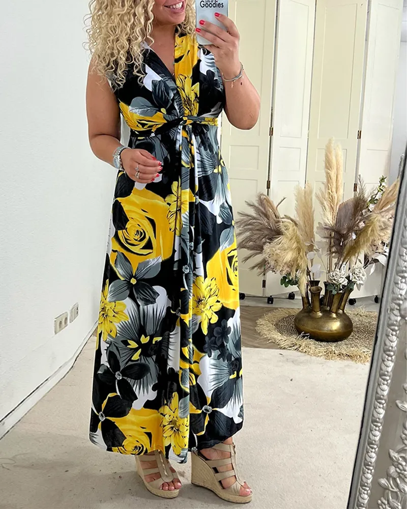 Floral Print Sleeveless Maxi Dress | Elegant & Comfortable