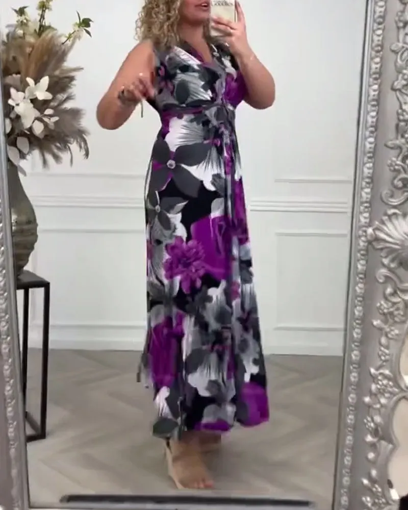 Floral Print Sleeveless Maxi Dress | Elegant & Comfortable