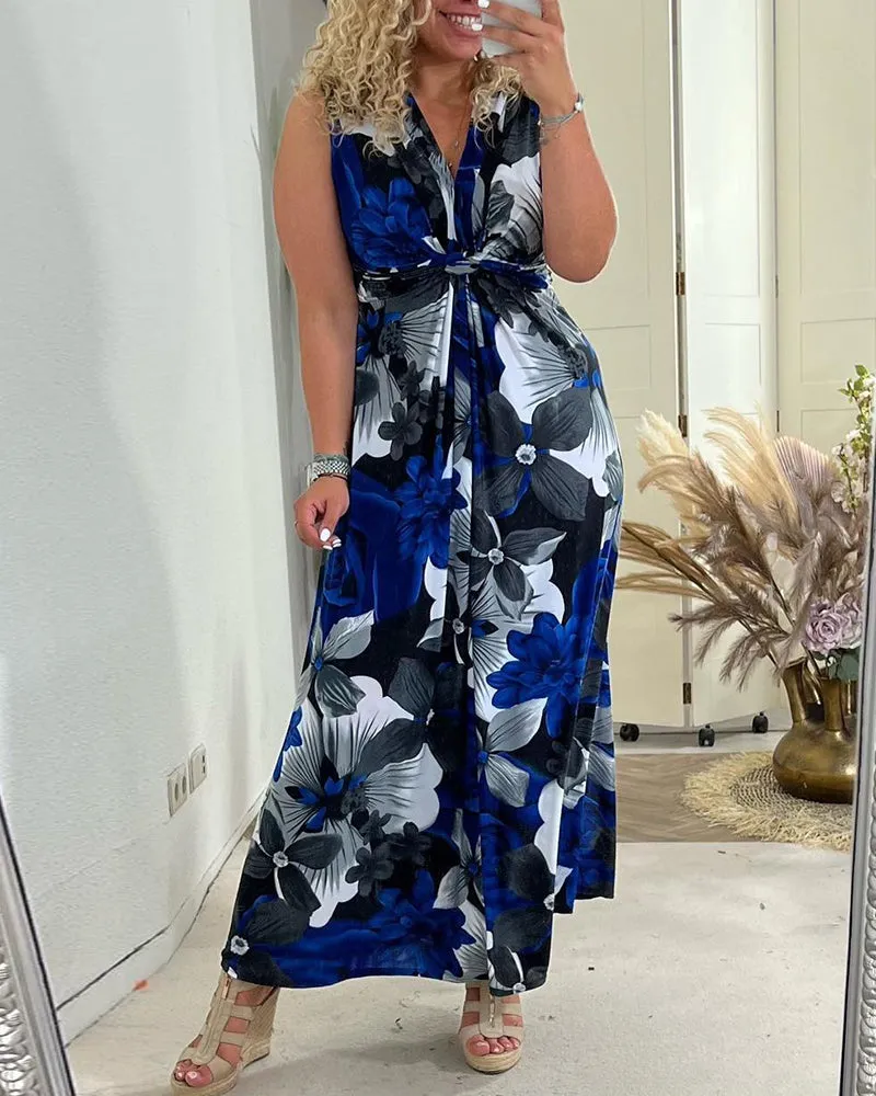 Floral Print Sleeveless Maxi Dress | Elegant & Comfortable