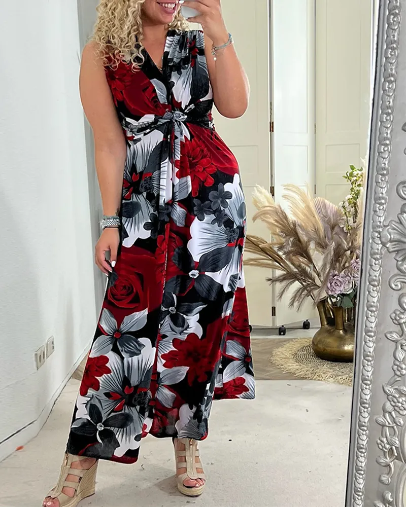 Floral Print Sleeveless Maxi Dress | Elegant & Comfortable