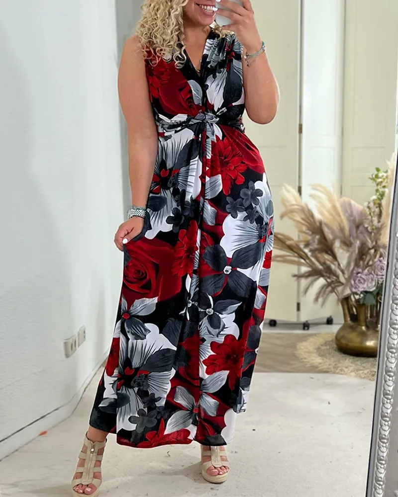 Floral Print Sleeveless Maxi Dress | Elegant & Comfortable