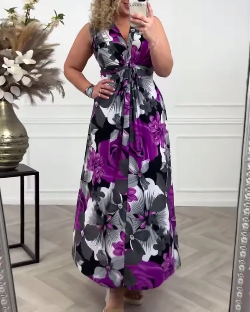 Floral Print Sleeveless Maxi Dress | Elegant & Comfortable