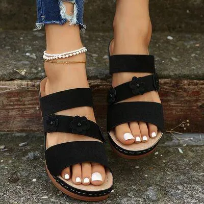 Flower Design PU Leather Wedge Sandals
