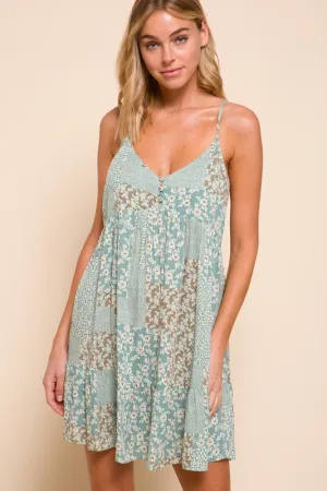 FLOWER PATCH PRINT BABYDOLL TANK DRESS