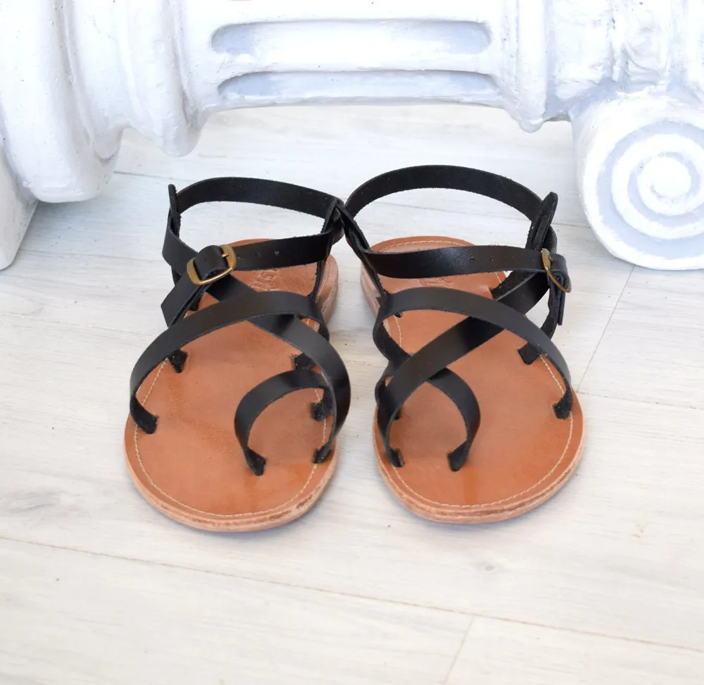 Greek sandals in black color, Hippie handmade gladiator Spartan sandals, Astir sandals, roman sandals, ancient sandals TILOS