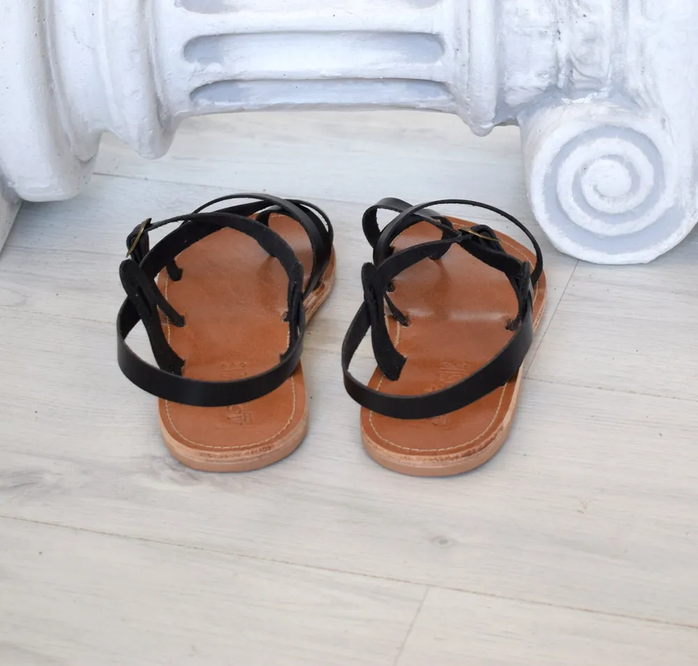 Greek sandals in black color, Hippie handmade gladiator Spartan sandals, Astir sandals, roman sandals, ancient sandals TILOS