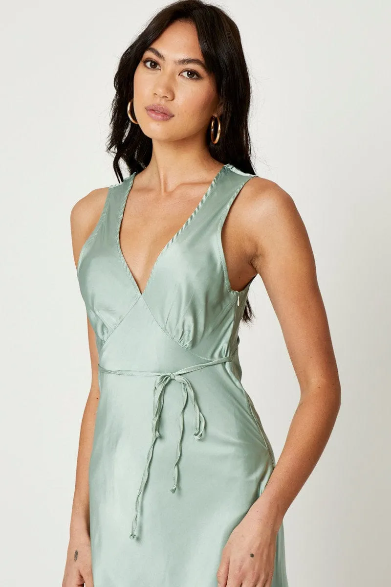 Green Satin Slip Dress
