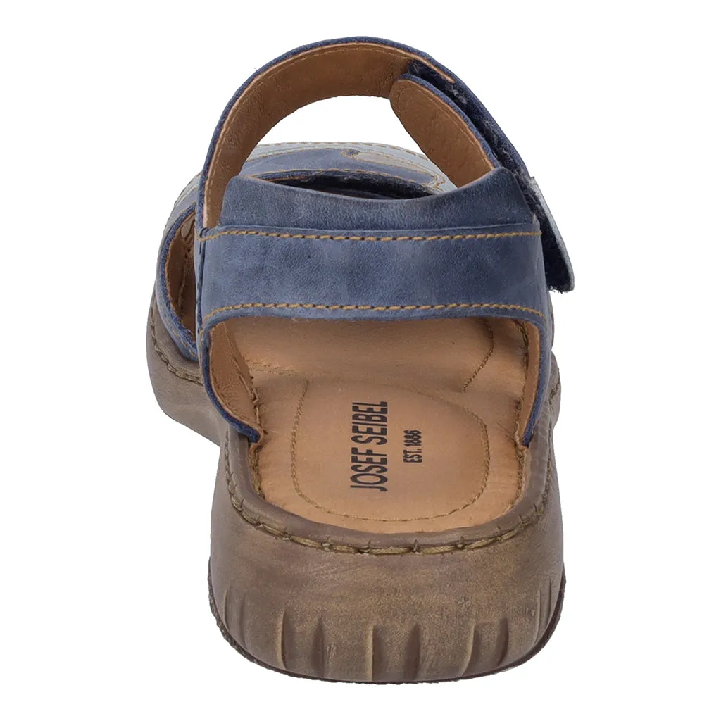 Josef Seibel Debra Ladies Blue Kombi Leather Rip Tape Sandals