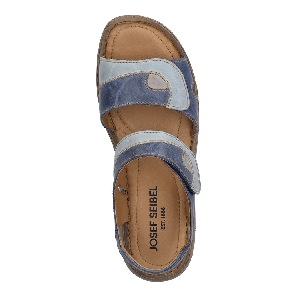 Josef Seibel Debra Ladies Blue Kombi Leather Rip Tape Sandals