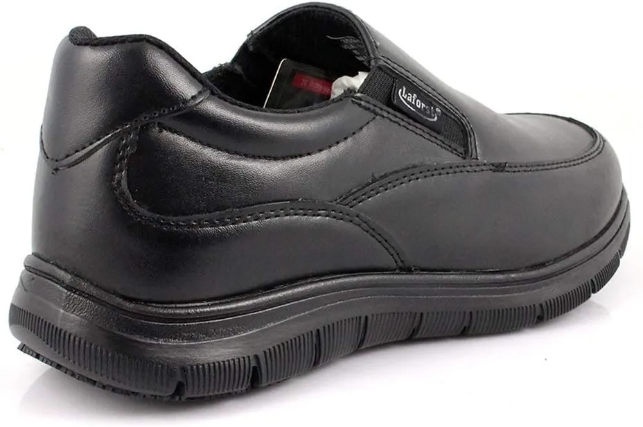 Laforst Jet Mens Man Made Water and Stain Resistant Work Slip Resistant Double Gore Slip On Flats Black