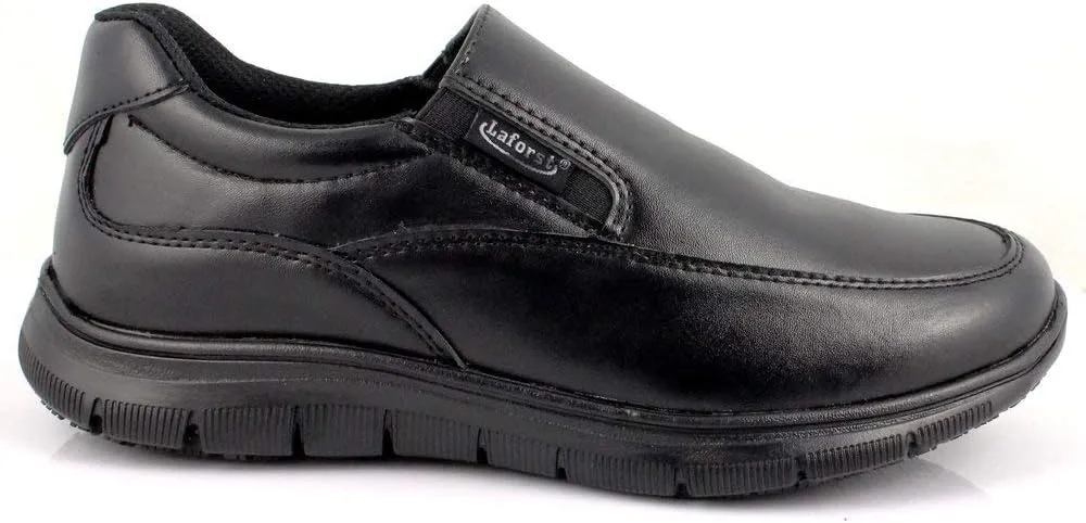 Laforst Jet Mens Man Made Water and Stain Resistant Work Slip Resistant Double Gore Slip On Flats Black