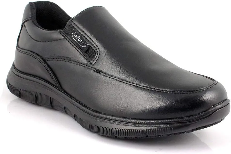 Laforst Jet Mens Man Made Water and Stain Resistant Work Slip Resistant Double Gore Slip On Flats Black