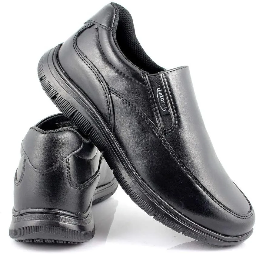 Laforst Jet Mens Man Made Water and Stain Resistant Work Slip Resistant Double Gore Slip On Flats Black