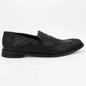 Men's woven moccasin in calf leather black (JPU809/17)