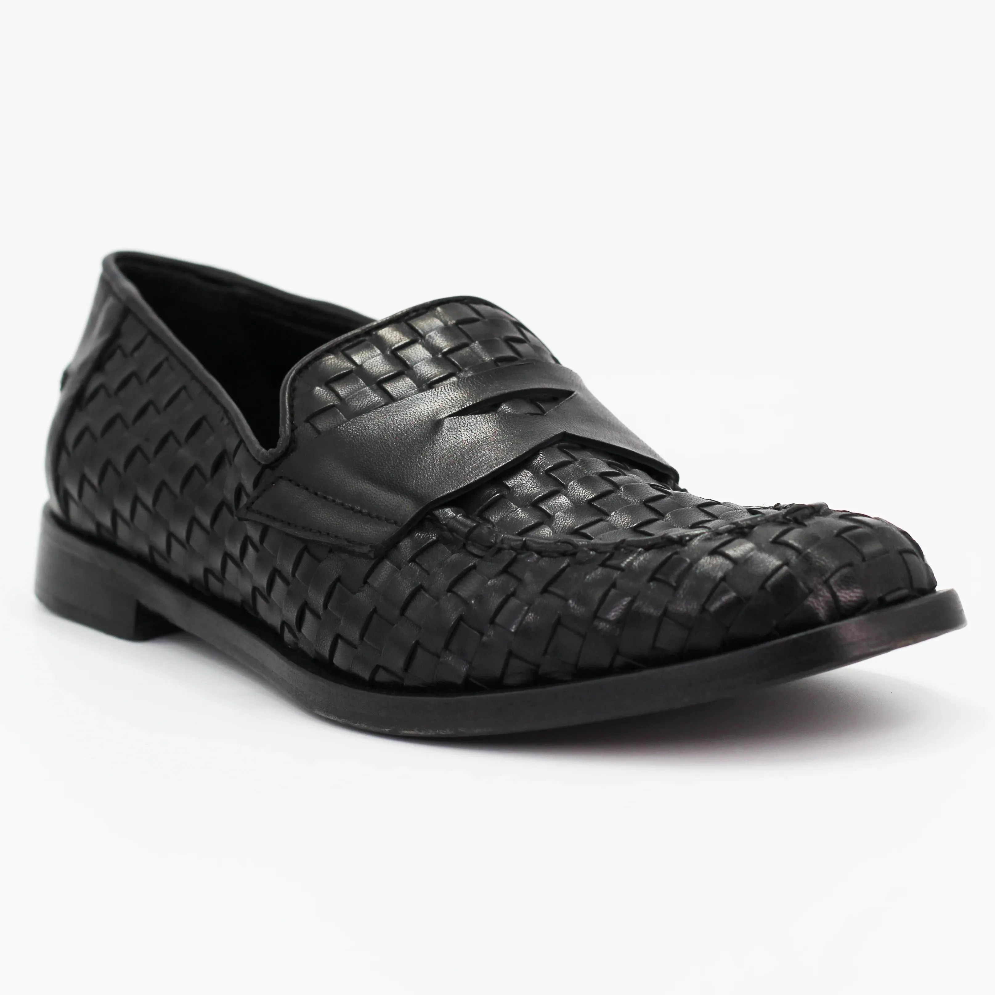 Men's woven moccasin in calf leather black (JPU809/17)