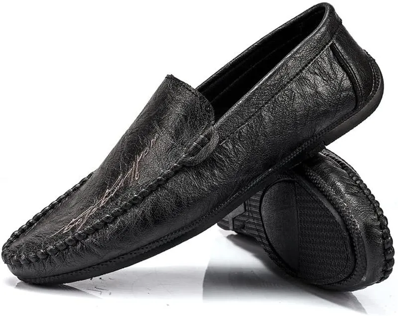 New Men's Loafers Moccasins Shoes Round Toe Simple Vegan Leather Flat Heel Flexible Slip Resistant Prom Slip-on