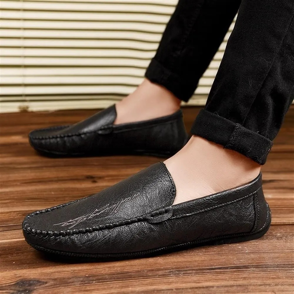 New Men's Loafers Moccasins Shoes Round Toe Simple Vegan Leather Flat Heel Flexible Slip Resistant Prom Slip-on