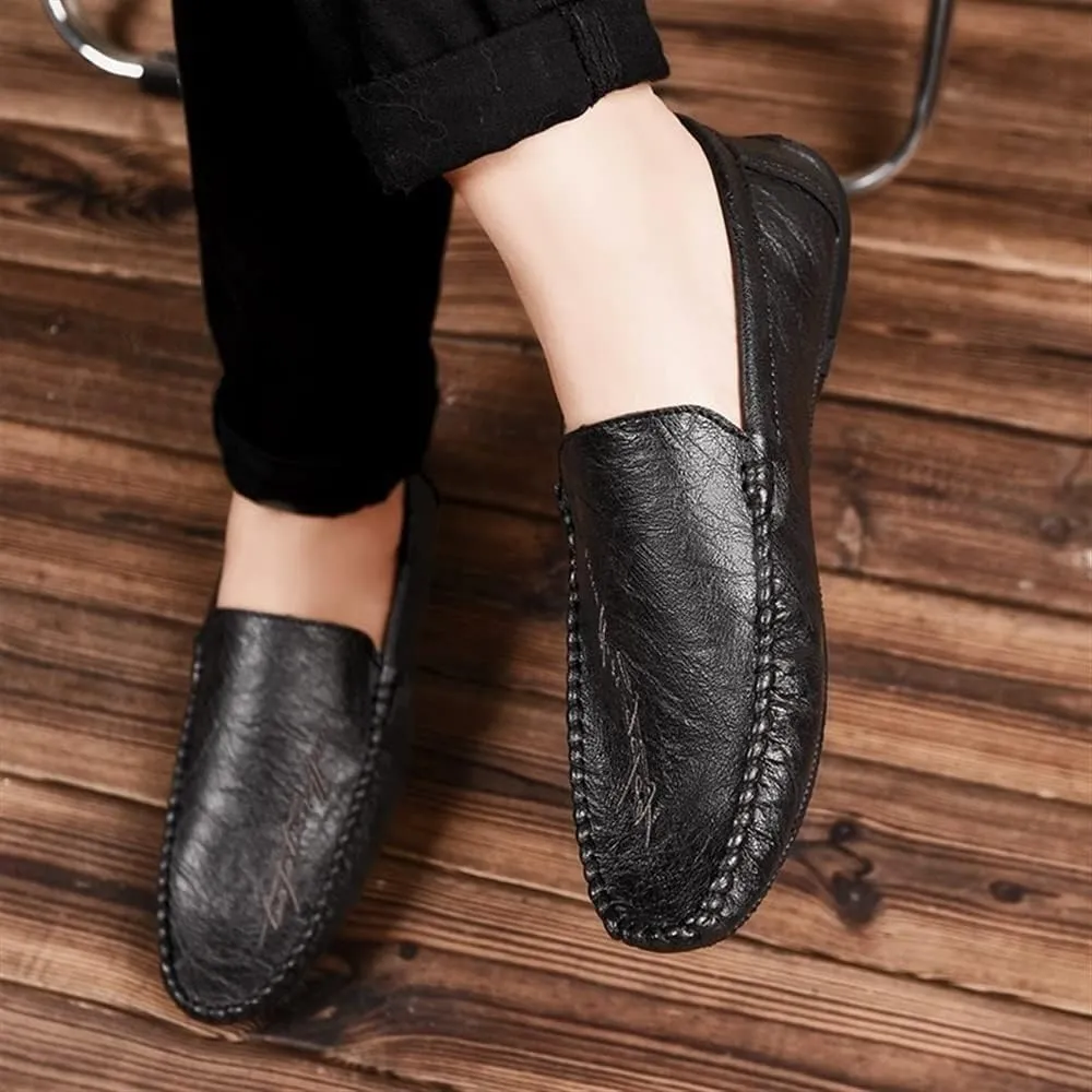 New Men's Loafers Moccasins Shoes Round Toe Simple Vegan Leather Flat Heel Flexible Slip Resistant Prom Slip-on