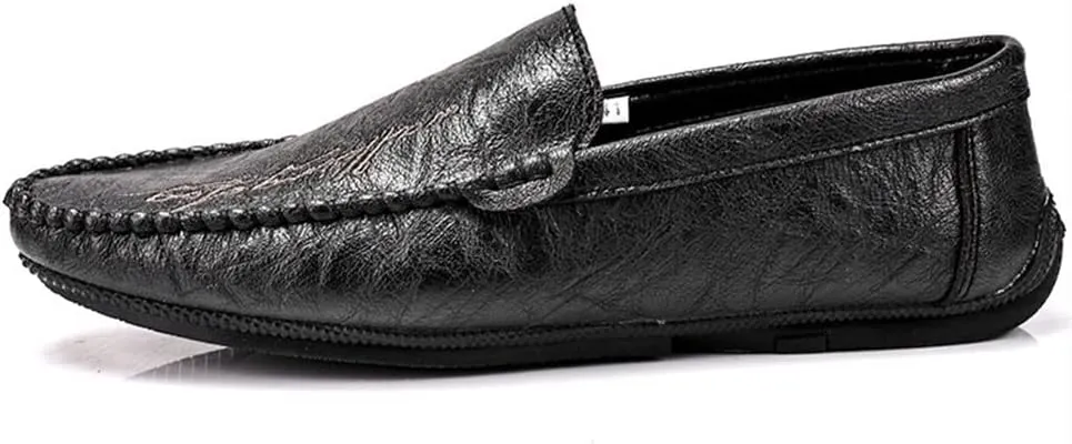 New Men's Loafers Moccasins Shoes Round Toe Simple Vegan Leather Flat Heel Flexible Slip Resistant Prom Slip-on