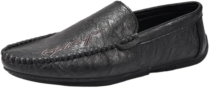 New Men's Loafers Moccasins Shoes Round Toe Simple Vegan Leather Flat Heel Flexible Slip Resistant Prom Slip-on