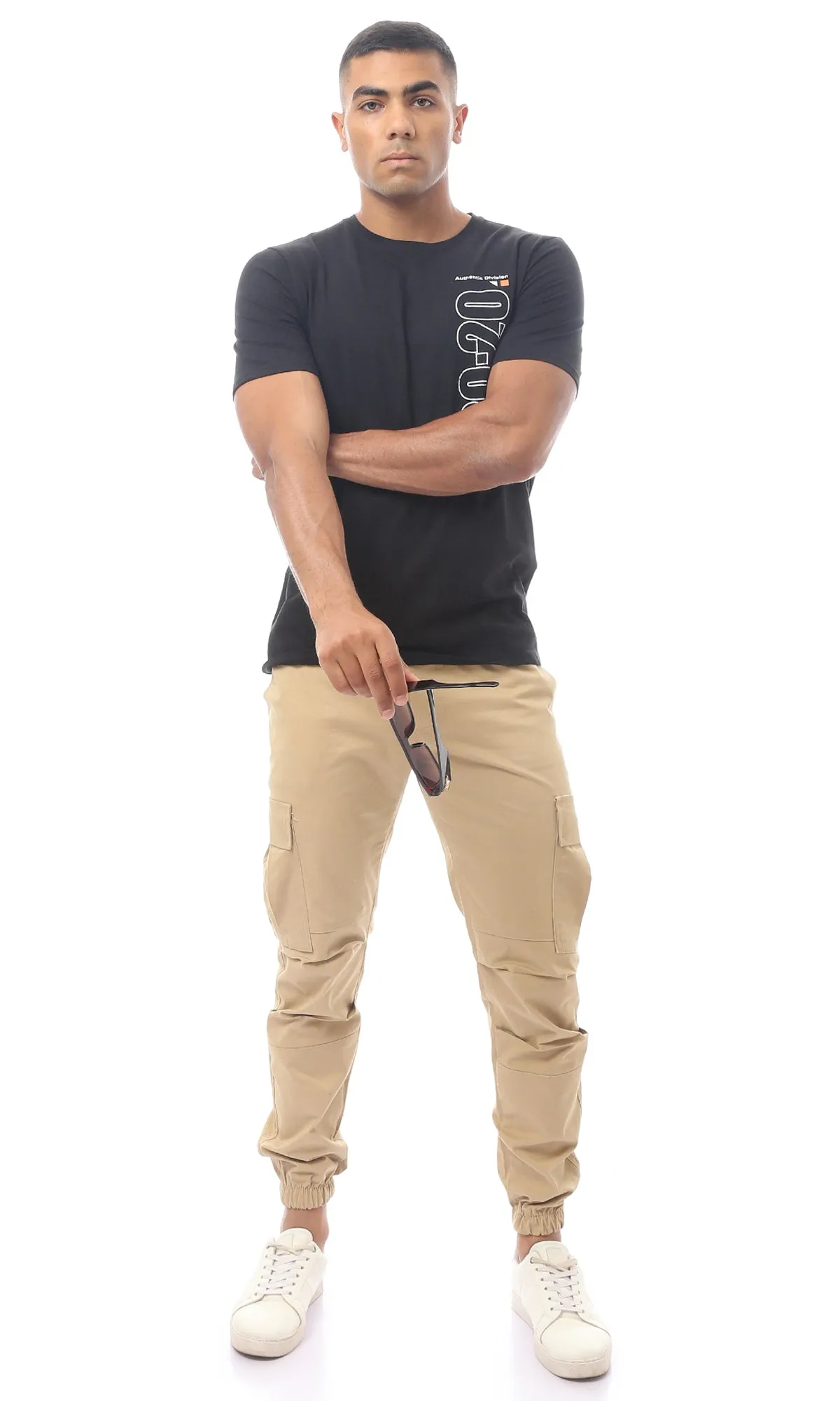 O170455 Printed Slip On Regular Fit Black Tee