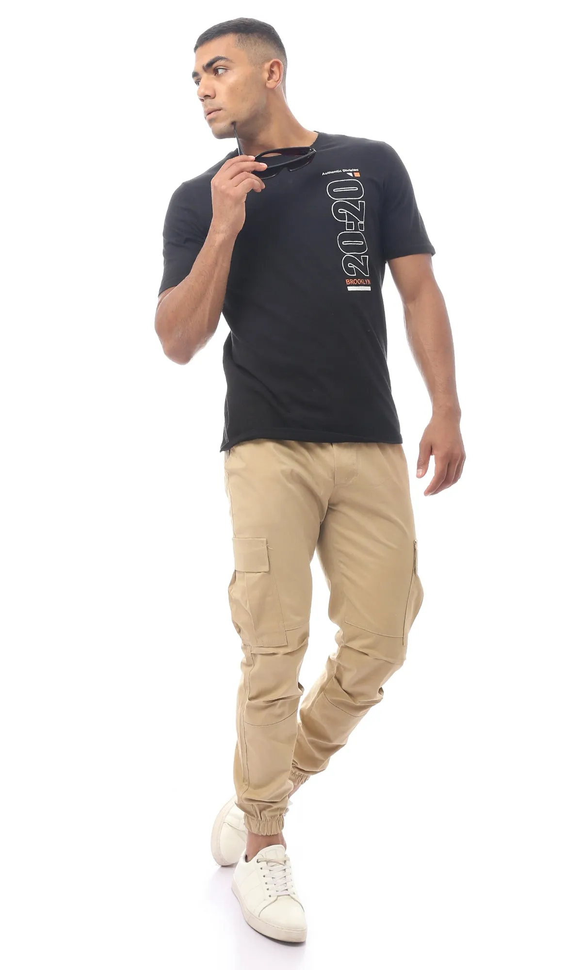 O170455 Printed Slip On Regular Fit Black Tee