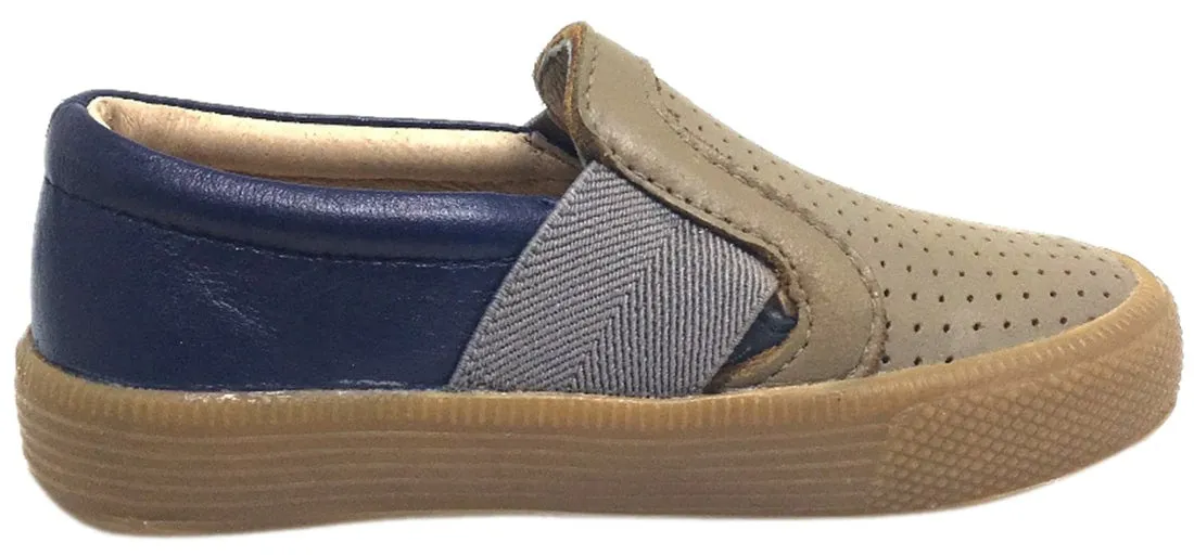 Old Soles Boy's and Girl's 1056 Grey Denim Perforated Leather Praise Hoff Slip On Elastic Loafer Sneaker