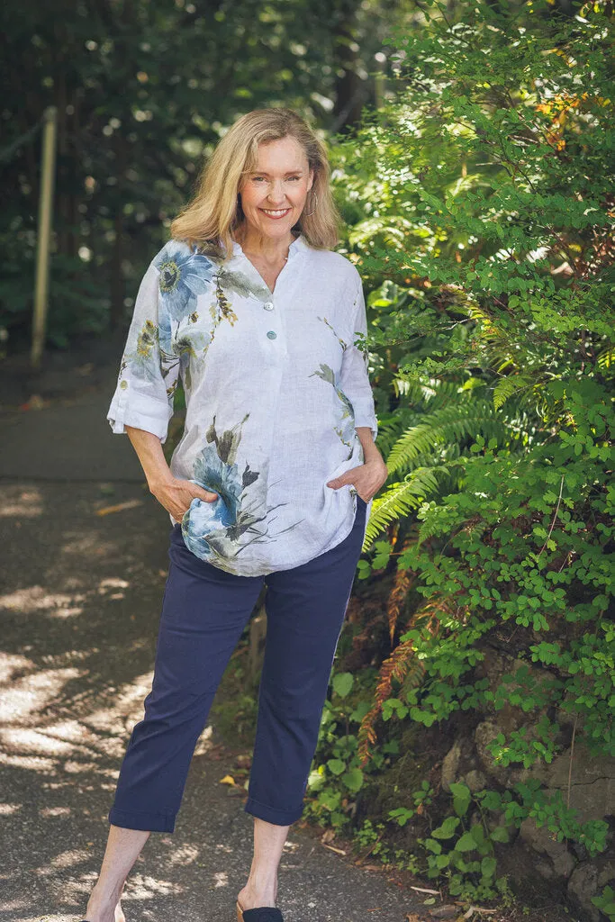 Papillon Floral Linen Tab Sleeve Top
