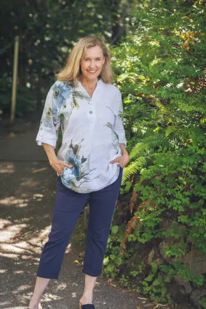 Papillon Floral Linen Tab Sleeve Top