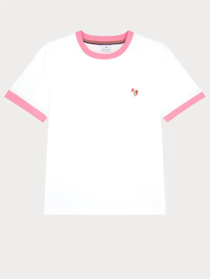 Paul Smith White T Shirt With Pink Trim and Zebra W2R-232VB-KP3725 01