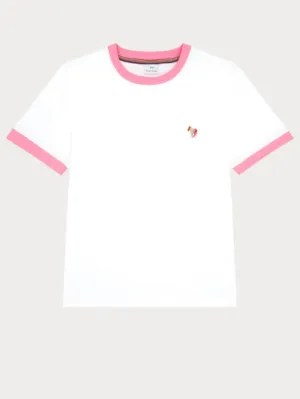 Paul Smith White T Shirt With Pink Trim and Zebra W2R-232VB-KP3725 01