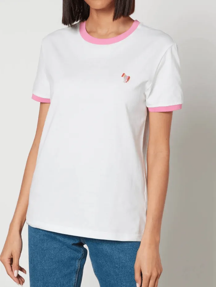 Paul Smith White T Shirt With Pink Trim and Zebra W2R-232VB-KP3725 01